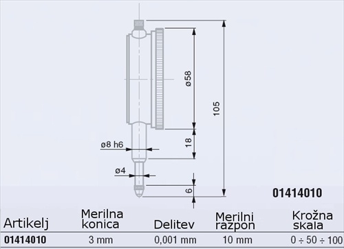 Merilna ura STANDARD GAGE 014114010