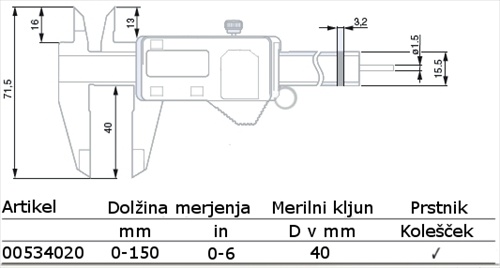 Digitalno kljunasto pomi�no merilo ''�ubler'' Standard gage 00534020