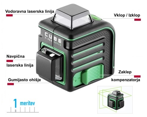 ADA CUBE 3-360G zelen linijski laser Opis