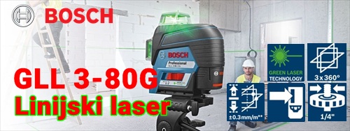 BOSCH GCL 3-80G Professional ZELEN linijski laser za notranje povrine