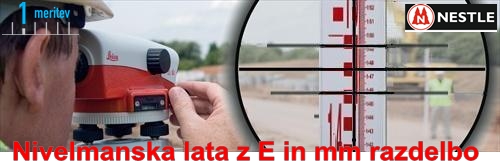 Nivelmanska lata 5m E razdelba in mm razdelba