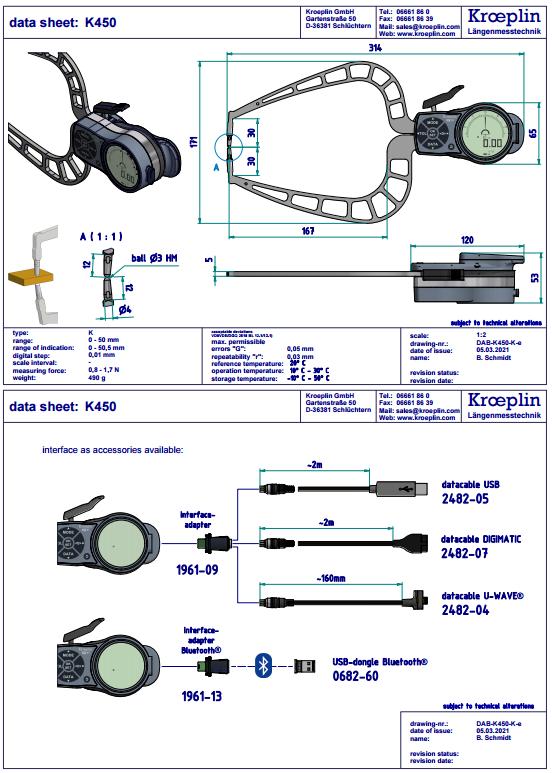 Kroeplin K450 merilna ura za merjenje debeline materiala tehni�na risba