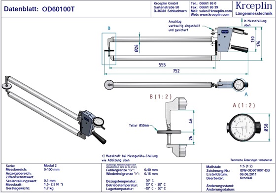 Kroeplin OD60100T merilna ura za merjenje debeline folije, kartona