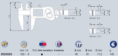 TESA digiutalno kljunasto pomično merilo tehnična risba