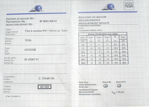 Izjava o skladnosti pomičnega merila TESA TECHNOLOGY